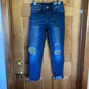 Urban chic jeans with race flag patches size 5 never worn